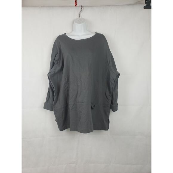 Kathleen Sommers Women's Gray Pullover Pocket Plus Size 0X Cotton Lagenlook Top - Picture 1 of 6